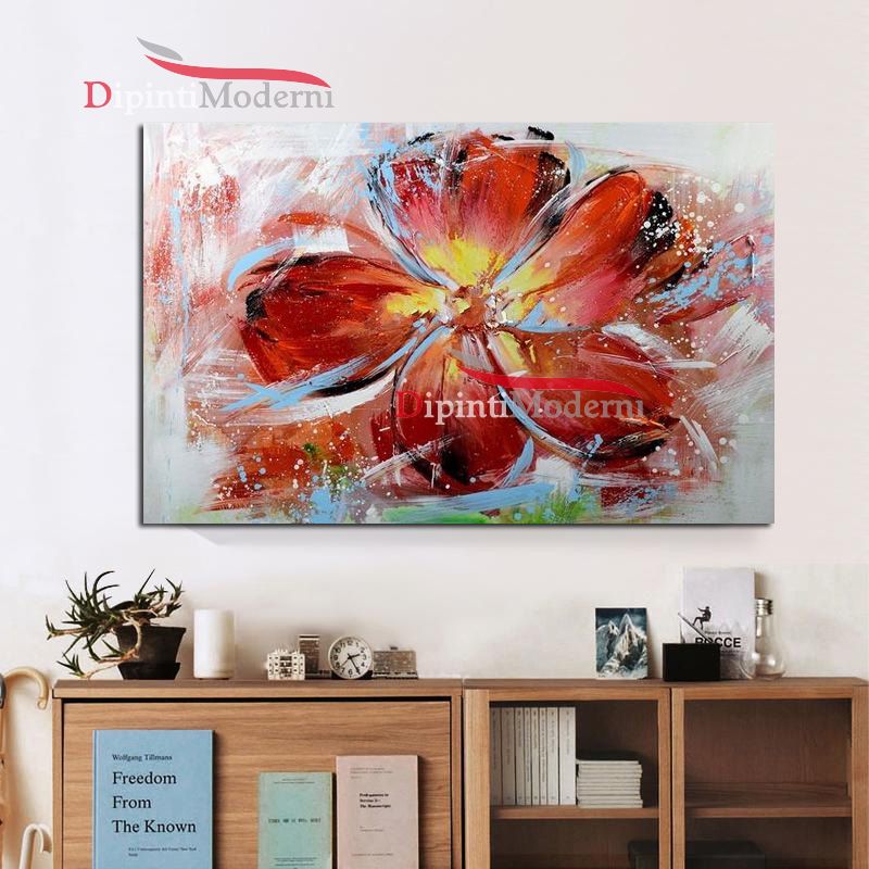 Quadro moderno su tela fiore rosso trittico - Dipinti Moderni