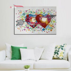 Quadri dipinti moderni cuori freccia cupido