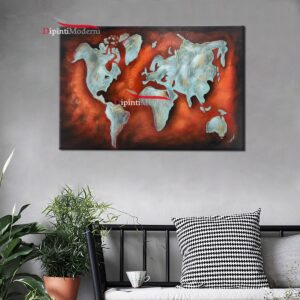 Quadro astratto con mappa del mondo marrone