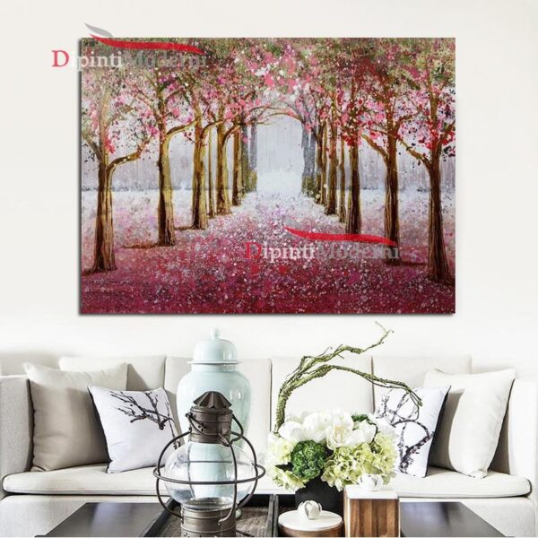 quadri moderni paesaggio bosco alberi rosa