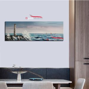 Quadro a olio faro mare tempesta