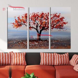 Dipinto su tela grande albero foglie rosse moderno