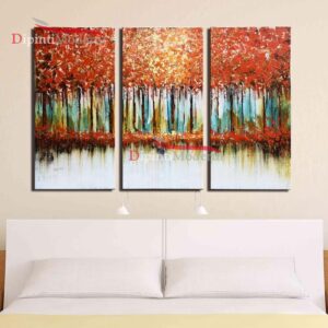 Quadri moderni dipinti su tela foresta alberi autunno rosso
