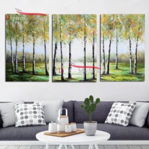 Quadri paesaggio alberi alti verde foresta prato moderni