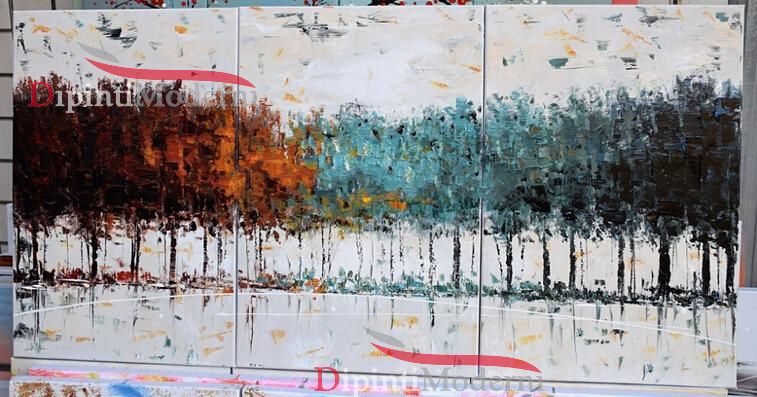 Paesaggio astratto alberi colorati dipinti a mano su tela - immagine 2