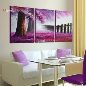 Paesaggio dipinti moderni quadri alberi lilla viola