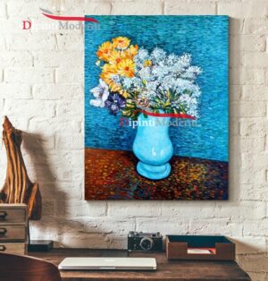 Dipinto a mano fiori in vaso blu riproduzione Van Gogh
