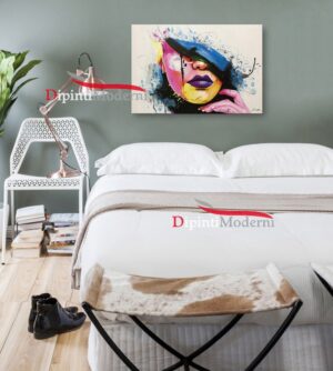 Quadri moderni su tela volto donna colori