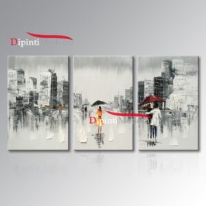 Quadri moderni trittico persone ombrelli citta