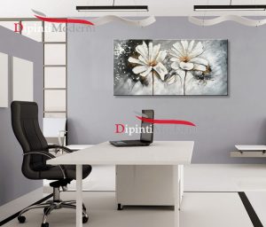 Quadri per ufficio dipinti a mano con fiori bianchi