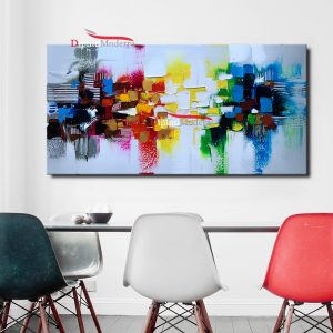 Quadro astratto colorato con pittura rilievo sala soggiorno