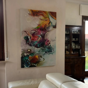 Quadro astratto dipinto a mano onde giochi di colore
