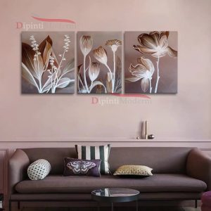 Quadri moderni dipinti a mano con fiori beige bianco