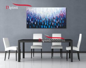 Quadro astratto su tela nero blu lilla dipinto a mano