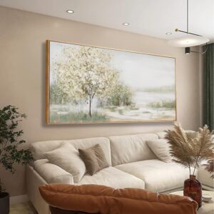 Dipinto a mano rilassante con paesaggio albero verde acqua