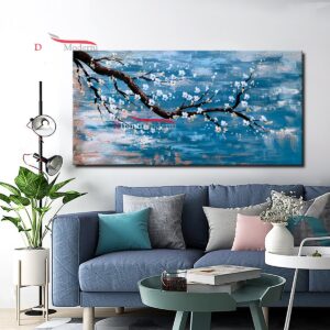 Quadro soggiorno arredamento azzurro con fiori