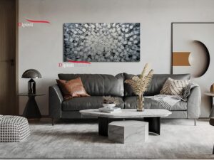 Dipinto a mano astratto grigio spatolato a rilievo