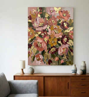 Dipinto a mano elegante con natura fiori toni caldi