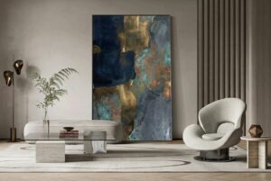 Quadro Abisso Dorato Astratto Moderno con Dettagli in Foglia d'Oro